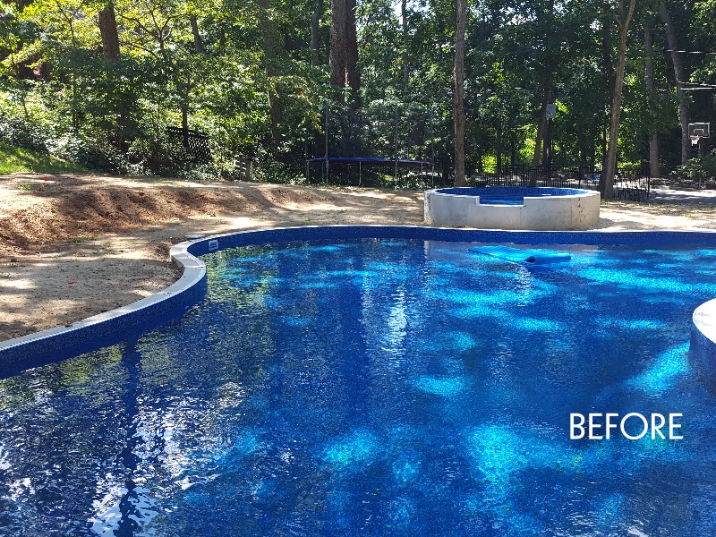 pool patio with retaining wall