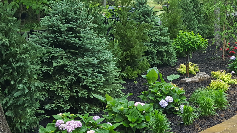 Raised patio with waterfall
