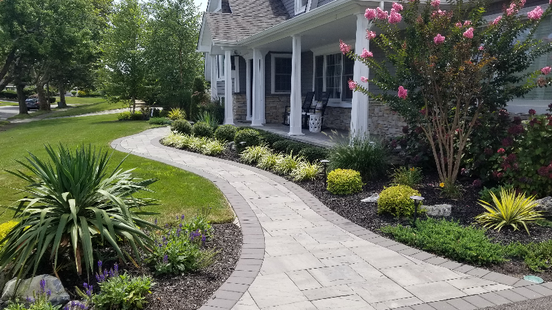 Raised patio with waterfall