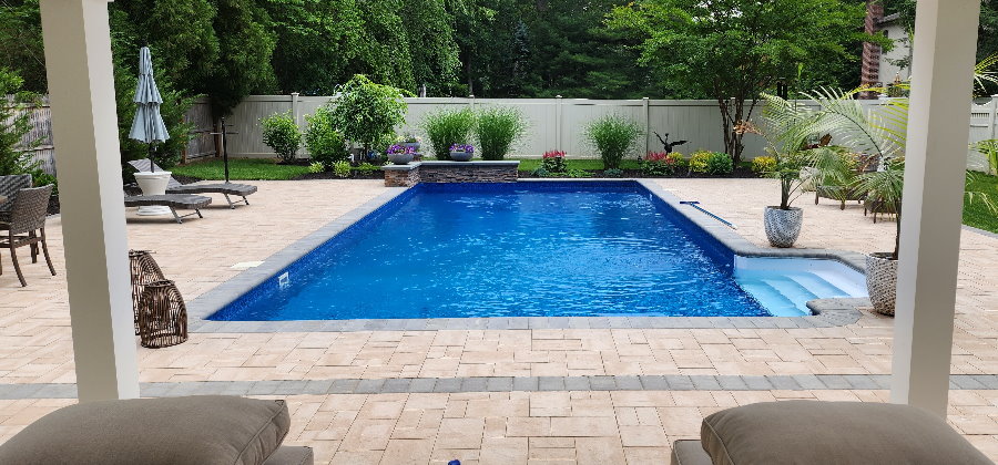 pool with pavilion
